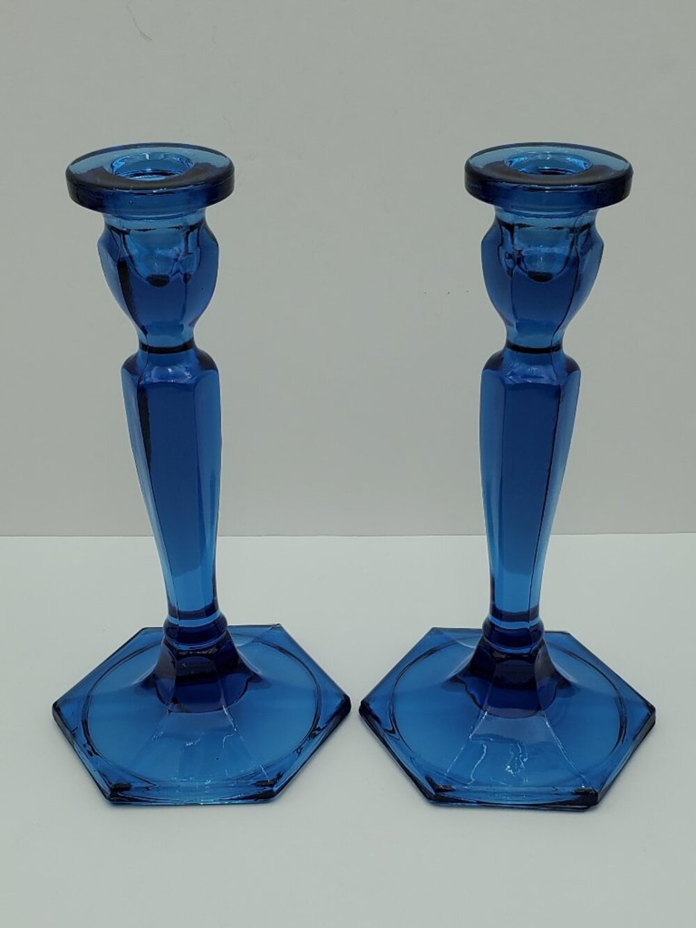 Fenton Florentine Cobalt Colonial Blue Glass Candlesticks Taper Candle Holders